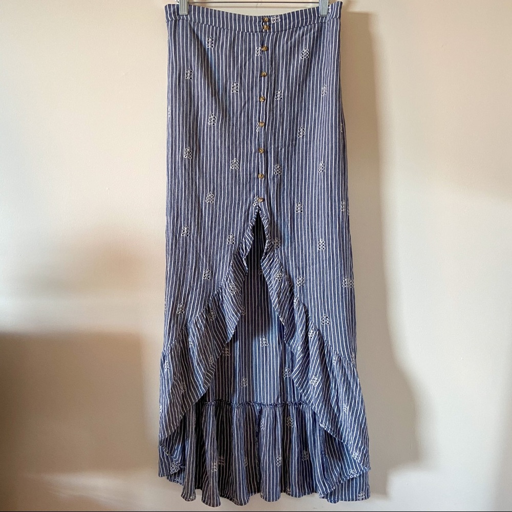 Blue striped high low ruffle skirt